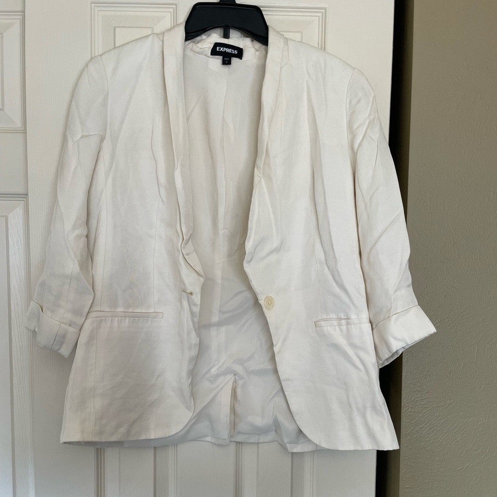 Express Cream Shawl Collar Linen Blend Blazer for Women